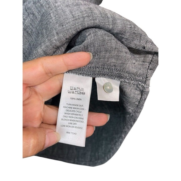 TAHARI 100% Linen Top Blouse Sz 1X Popover Hi-lo Hem V-Neck Boho Blue Lagenlook - Picture 7 of 11